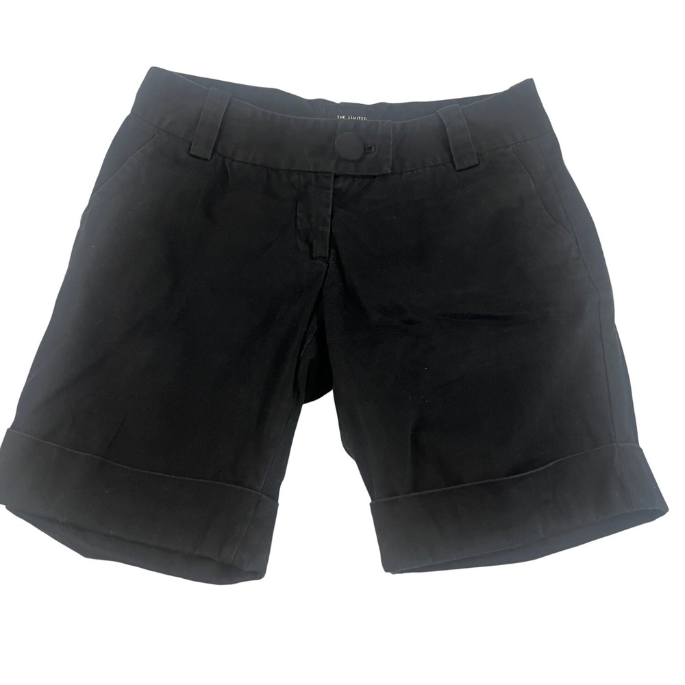 The Limited Drew Fit Black Cuffed Chino Shorts Womens Size 6 Cotton Stretch